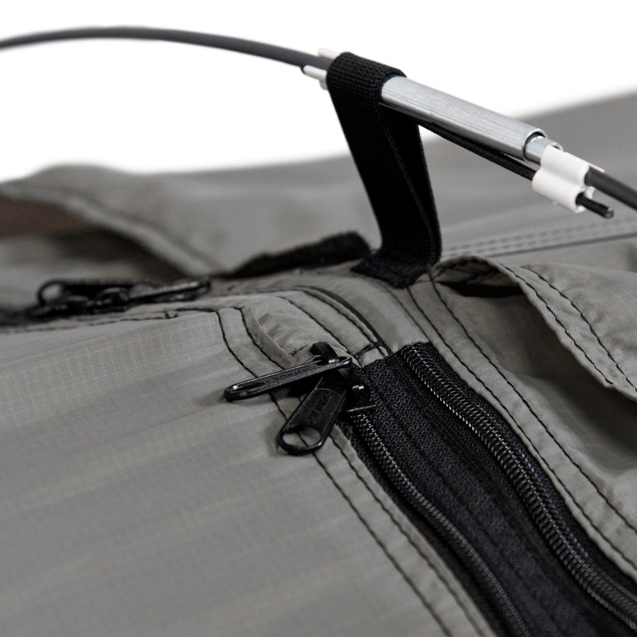 Pole clip and zippers on the Clark VX-Ultra, close-up