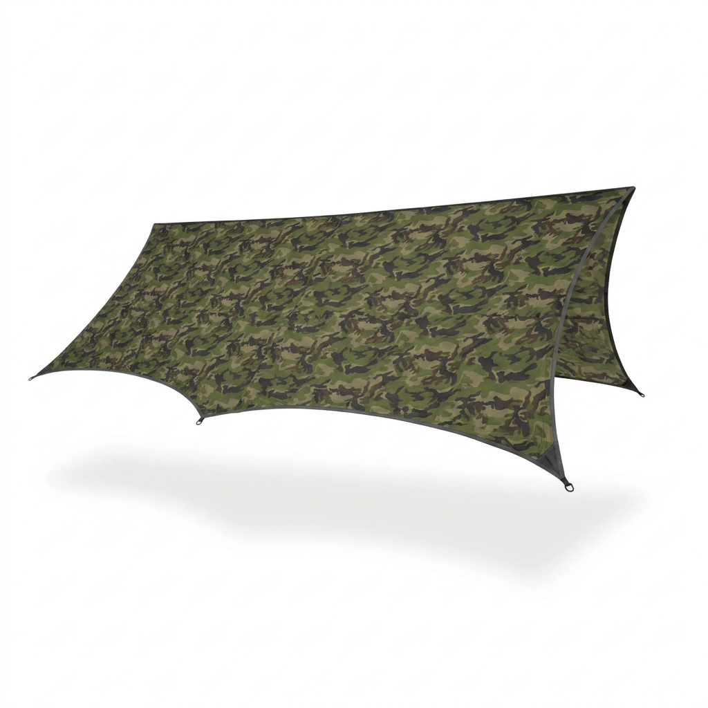 Clark Vertex Tarp X rain tarp in Camo, pitched