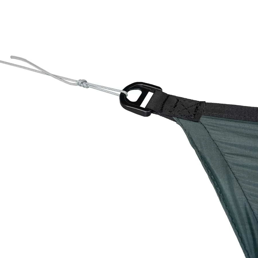 Corner tie-out with cord on the Clark Rain Fly XL