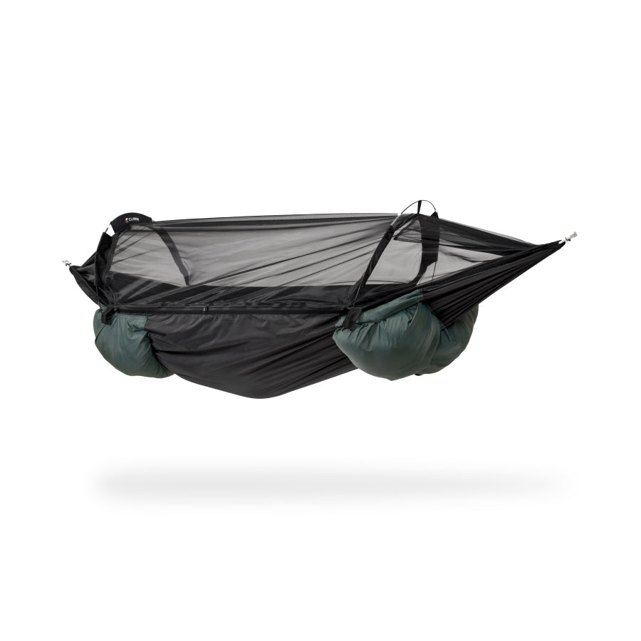 Clark TX-270 jungle hammock with mosquito net in Forest Green/Black, side view