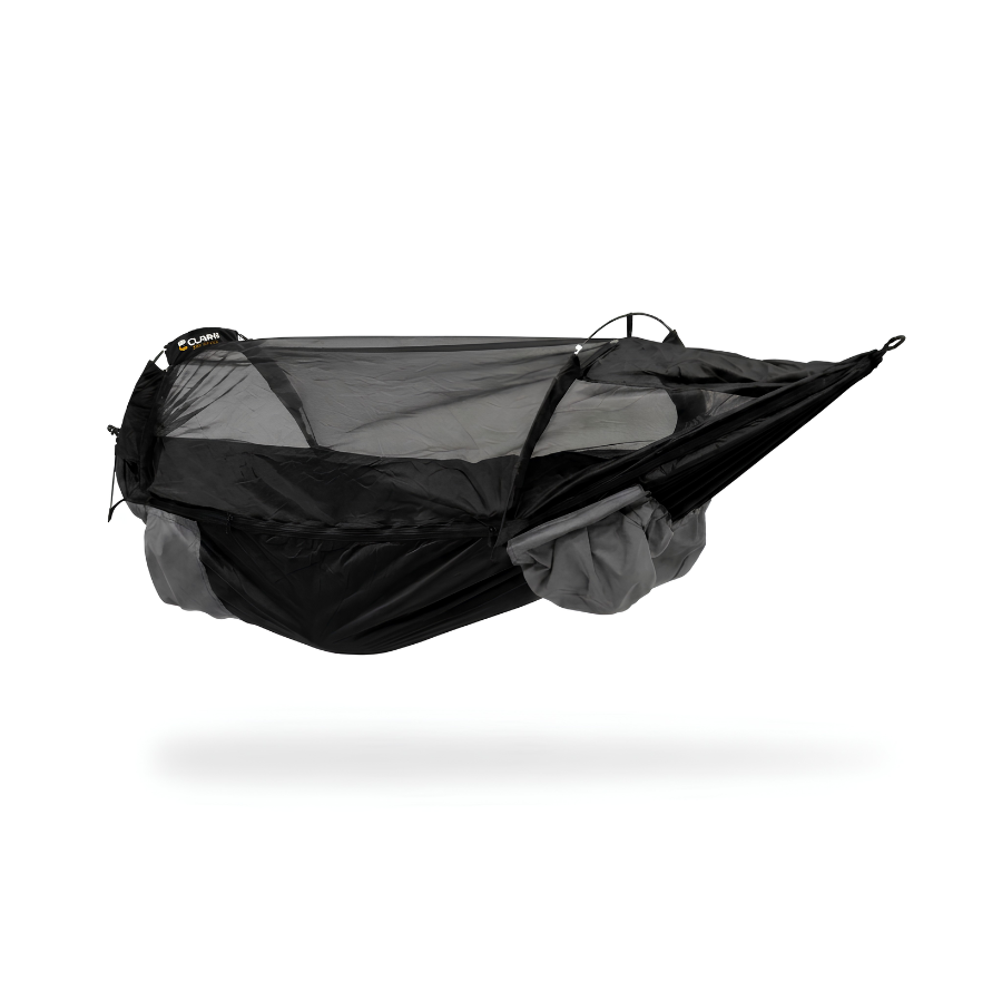 Clark TX-270 jungle hammock with mosquito net in Gray/Black, side view