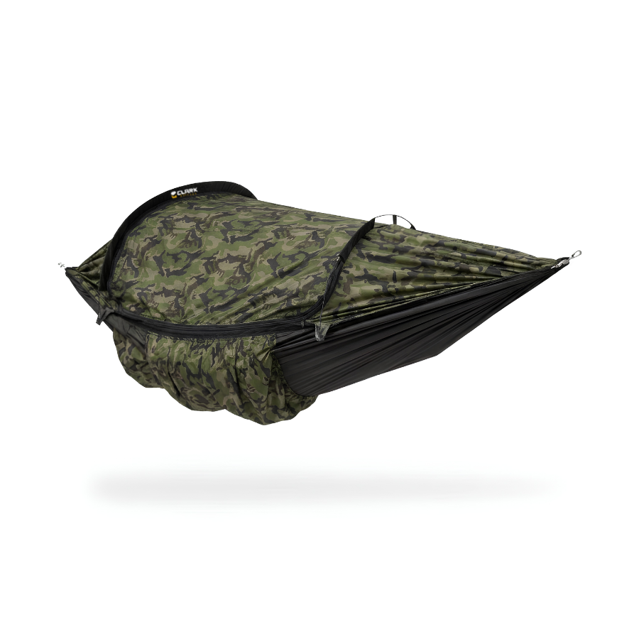 Clark VX-Ultra two-person hammock in Camo/Black, side view