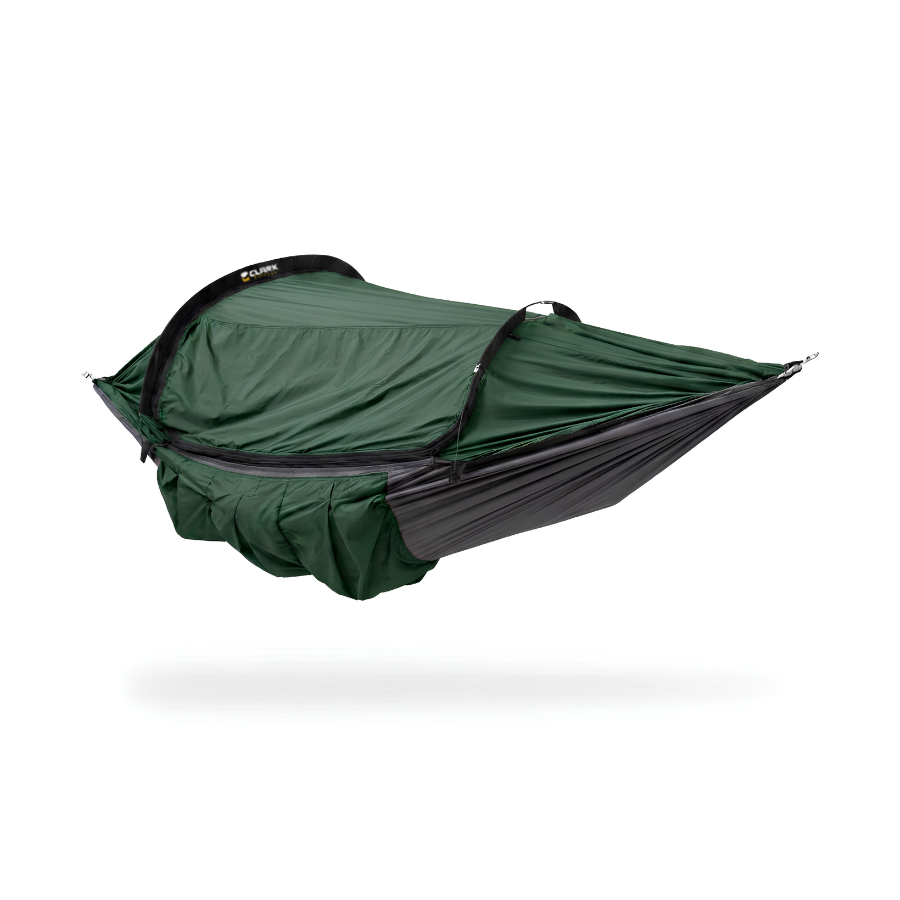Clark VX-Ultra two-person hammock in Forest Green/Gray, side view