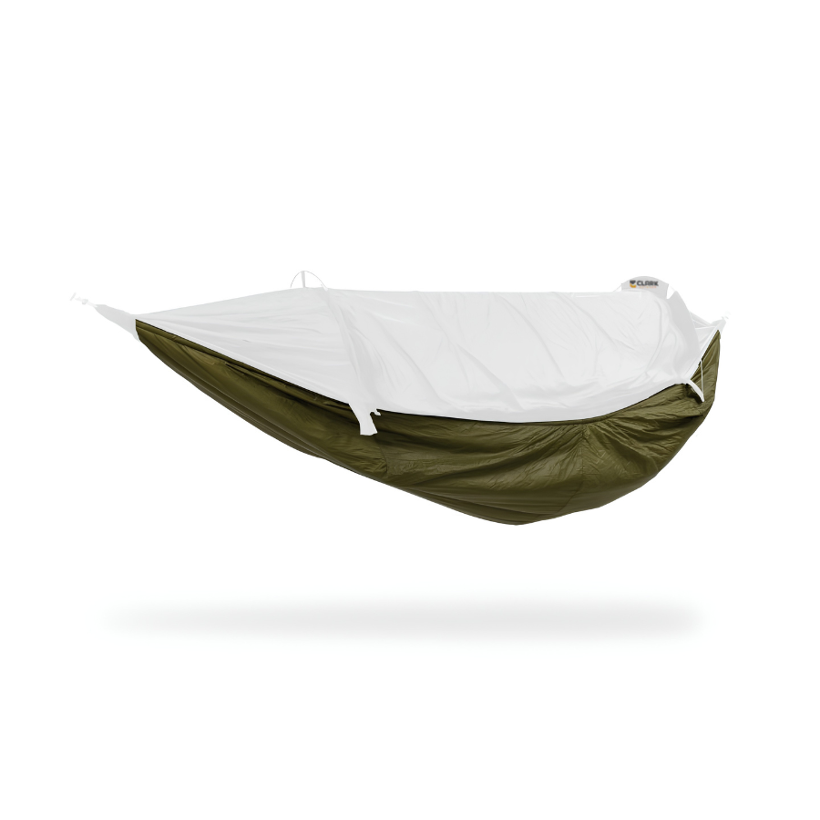 Z-Liner 270 underquilt in Dark Olive attached under a Clark hammock